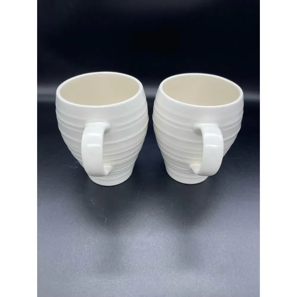Mikasa White Swirl DJ100 Set of 2 Coffee Cups Mugs